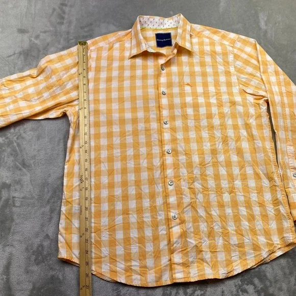 Tommy Bahama Mens Sz M Yellow White Gingham Plaid Long Sleeve Button Up Shirt - Picture 4 of 10